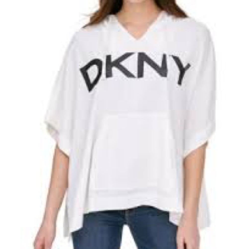 2 FOR $25 DKNY White Poncho Knit Hooded Pullover Top Oversized M - Picture 1 of 8